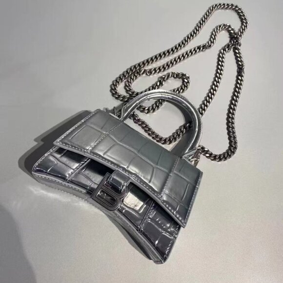 NWT Balenciaga Mini Hourglass Croc-Embossed Leather Top Handle Bag / Crossbody - Picture 2 of 6